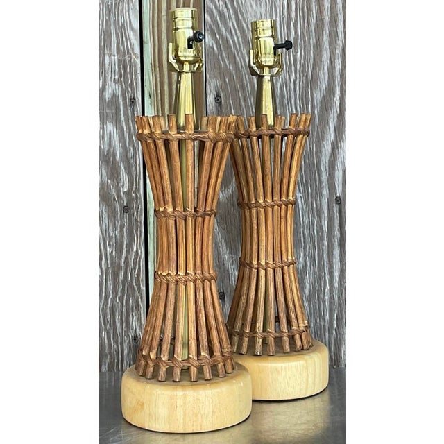 Late 20th Century Vintage Coastal Pencil Reed Table Lamps - a Pair For Sale - Image 5 of 5
