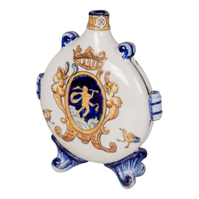19th Century French Gien Faience Miniature Moon Flask For Sale
