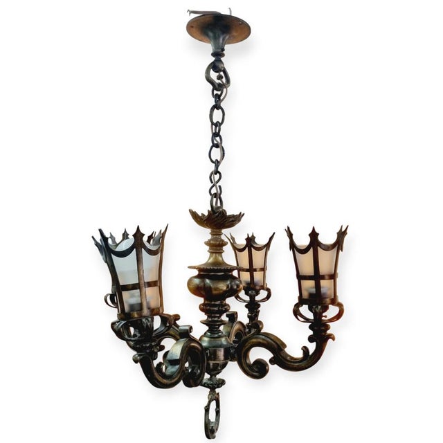 Antique Flemish Bronze Chandelier, 1920s, in Very Good conditions. Designed 1920 to 1949 European Plug (up to 250V).The...