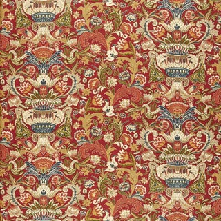 Schumacher Egerton Tapestry Print Fabric in Scarlet For Sale