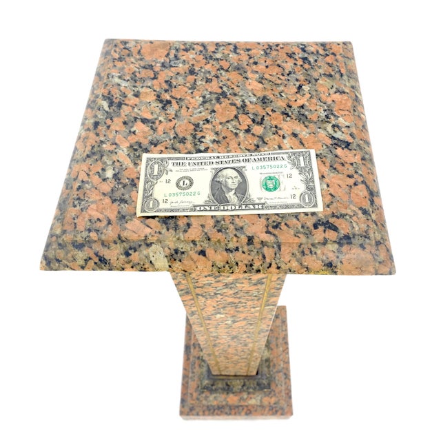 Angelo Mangiarotti Tall Antique c1920s Brass Mount Inlayed Granite 12” Square Pedestal Stand MINT For Sale - Image 4 of 11