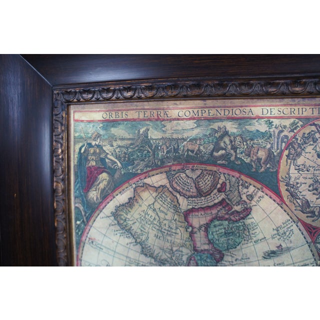 Wood Johannes Baptista Vrients Old World Map Double Hemisphere Canvas Print Framed For Sale - Image 7 of 12