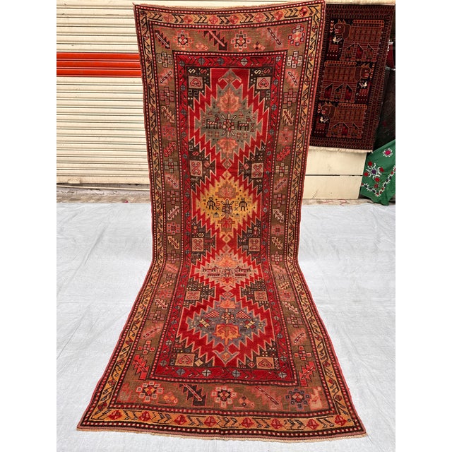 1970s Antique Caucasian Karabagh Hand-Knotted Wool Runner - 10'3" X 3'10" For Sale - Image 5 of 15
