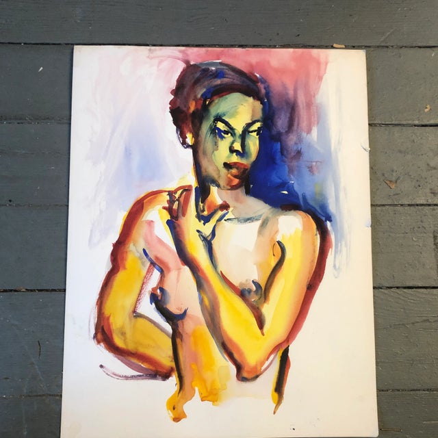 Original Vintage Female Nude Portrait Watercolor Painting 1970’s For Sale In Philadelphia - Image 6 of 6