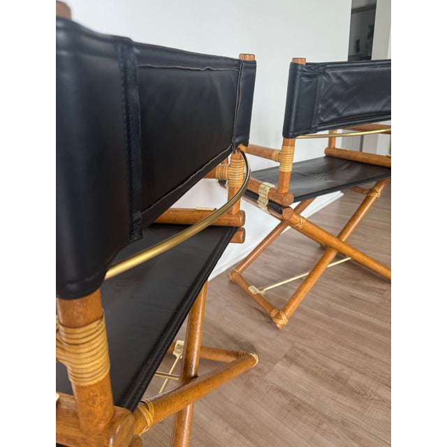 Wood Pair of Vintage McGuire San Francisco Director Chairs in Black Leather and Oak For Sale - Image 7 of 12