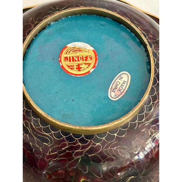 Metal Vintage Cloisonne Brass Trim Bowl For Sale - Image 7 of 7
