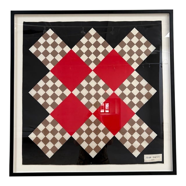 Framed Vintage Checker Motif Jean Patou Scarf For Sale