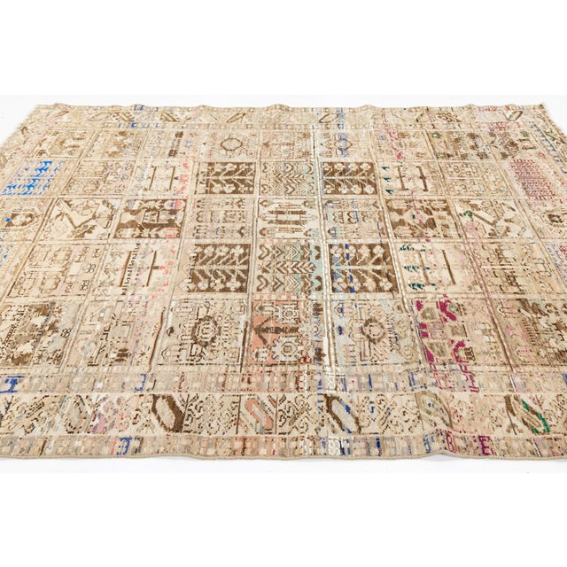 Vintage Wool Rug in Earthy Neutrals & Vibrant Accent Motifs For Sale - Image 4 of 10