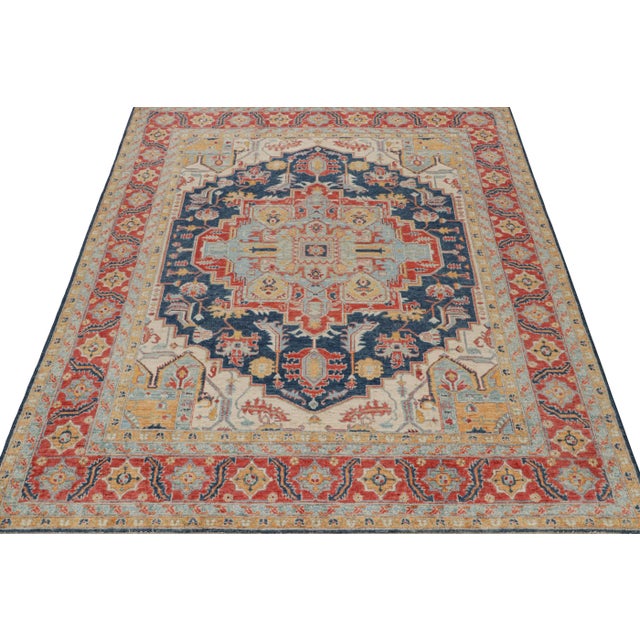 Traditional 2010s Rug & Kilim’s Serapi Style Rug in Red, Blue & Gold With Medallion Pattern For Sale - Image 3 of 8