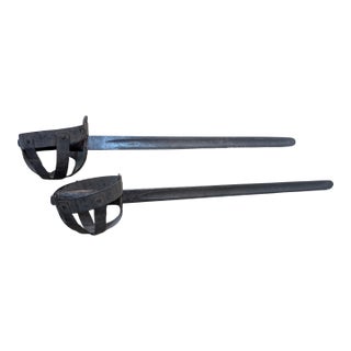 Rare Antique Basket-Handled Cutlass Pair (1865 E. Woods and Sons) For Sale