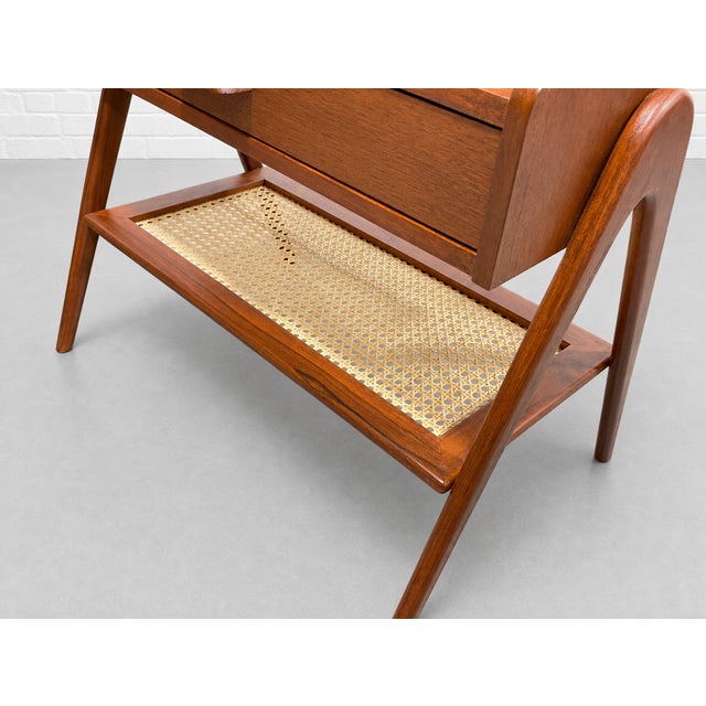 Pair of Mid Century Modern Handcrafted Caned Cabinets | Teak Bedside Tables For Sale - Image 11 of 12