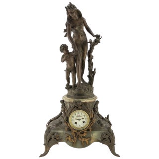 19th Century French Onyx and Antimony Clock For Sale