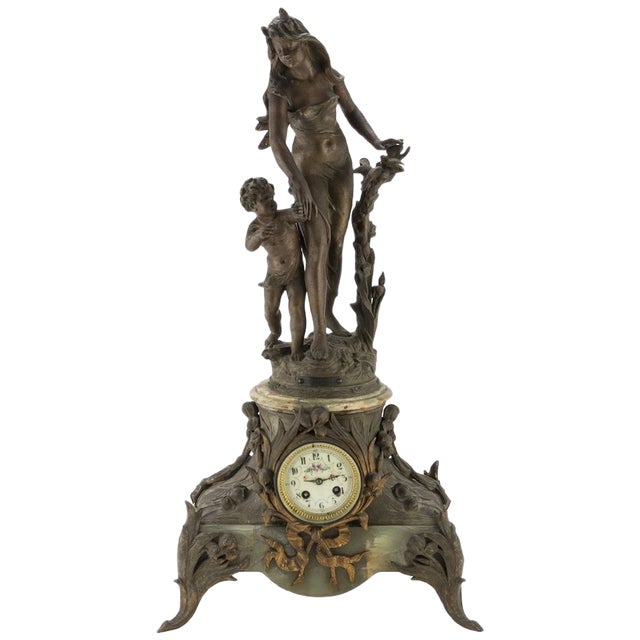 19th Century French Onyx and Antimony Clock For Sale