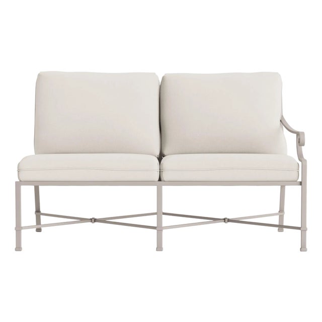 Brown Jordan Venetian Right Arm Loveseat, Dove frame with Fusion Natural fabric For Sale