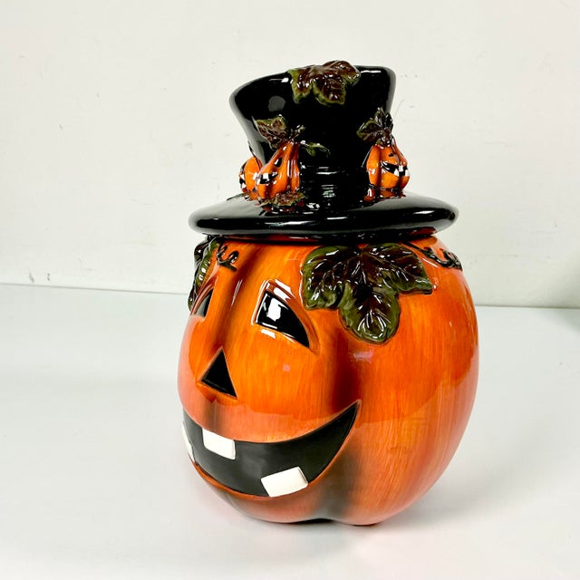Ceramic 1990s Vintage Americana Boho Chic Halloween Jack-O-Lantern Ceramic Cookie Jar For Sale - Image 7 of 13