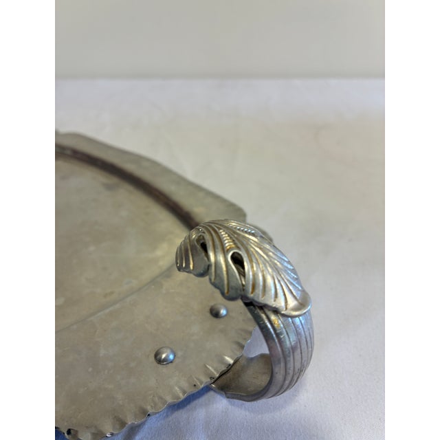 Mid 20th Century Vintage Hand Wrought Aluminum Tray With Leaf Handles For Sale - Image 5 of 11