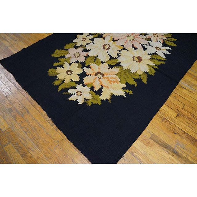 1900s Black Floral Art Deco Antique European Besserabian Rug 5'0" X 7'0" Flatweave Cotton Carpet For Sale - Image 4 of 4