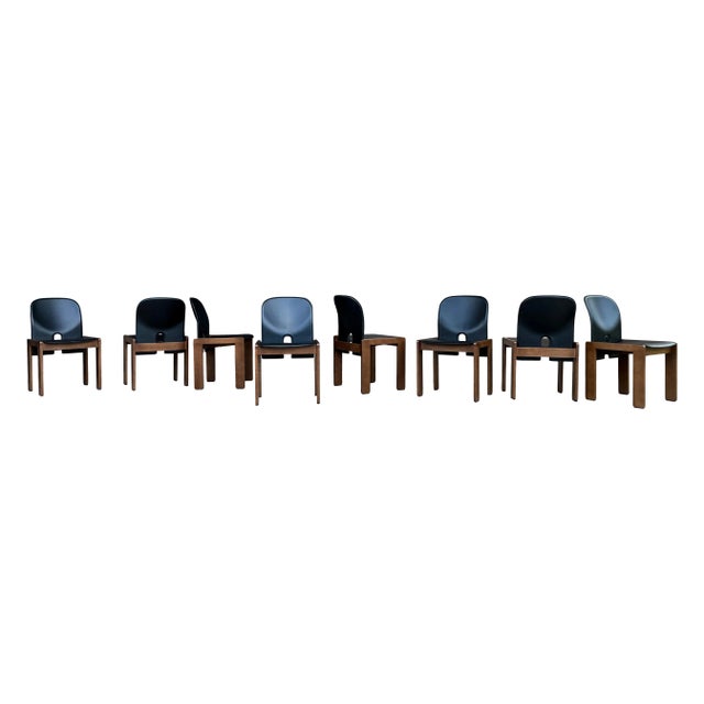 Model 121 Dining Chairs in Walnut & Black Leather by Afra & Tobia Scarpa for Cassina, 1967 Set of 8 For Sale - Image 11 of 11