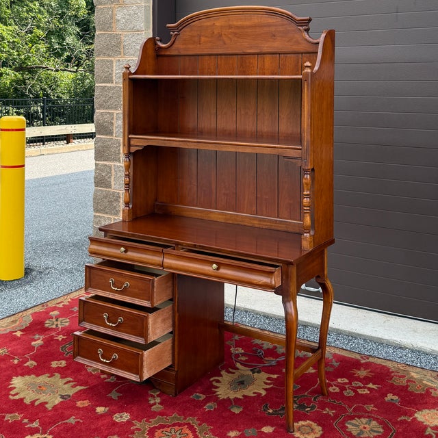 Lexington Furniture Vintage Lexington French Country / Louis Philippe Cherry 5 Drawer Writing Desk With Bookcase Top For Sale - Image 4 of 18