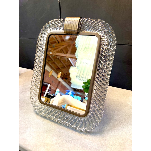 Glass 1960s Murano Glass and Brass Table Mirror For Sale - Image 7 of 7