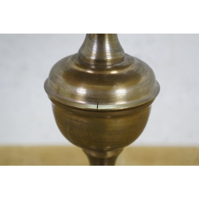 Vintage Brass Colonial Candlestick Crewel Shade Vanity Boudoir Lamp 19" For Sale - Image 12 of 14