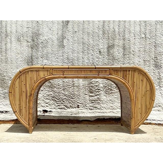 1970s Vintage Coastal 1978 Henry Olko Rattan Waterfall Desk For Sale - Image 5 of 9