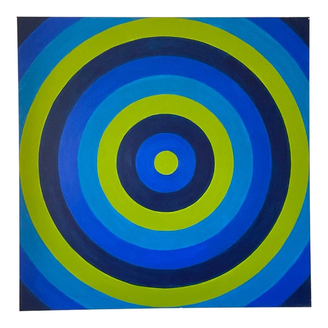 Vintage Signed Op Art Concentric Circles Oil Painting For Sale