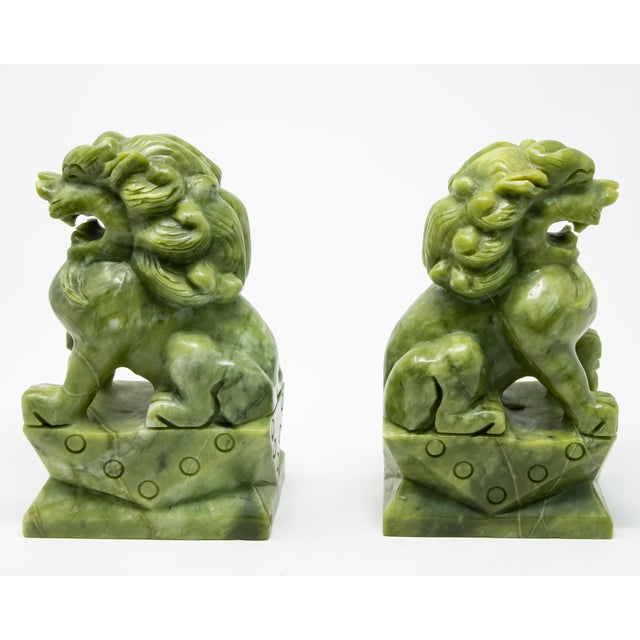 Chinese Carved Jade Stone Guardian Lion Figurines - a Pair For Sale - Image 12 of 13