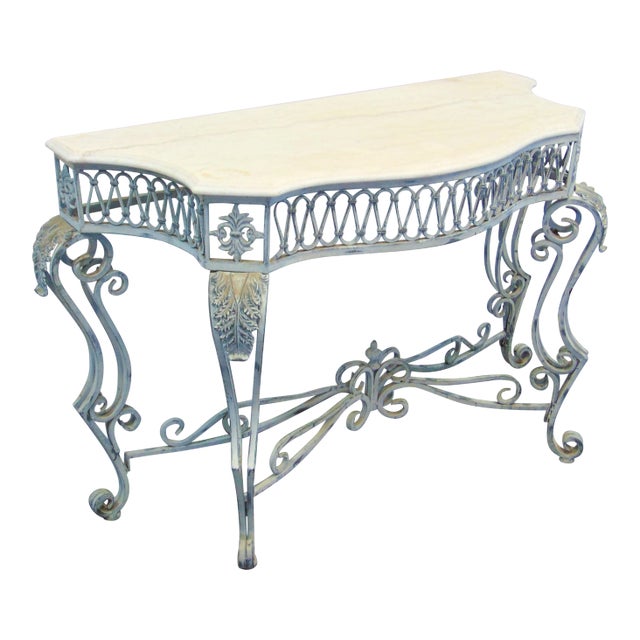 Itailan Style Steel & Marble Console Table For Sale