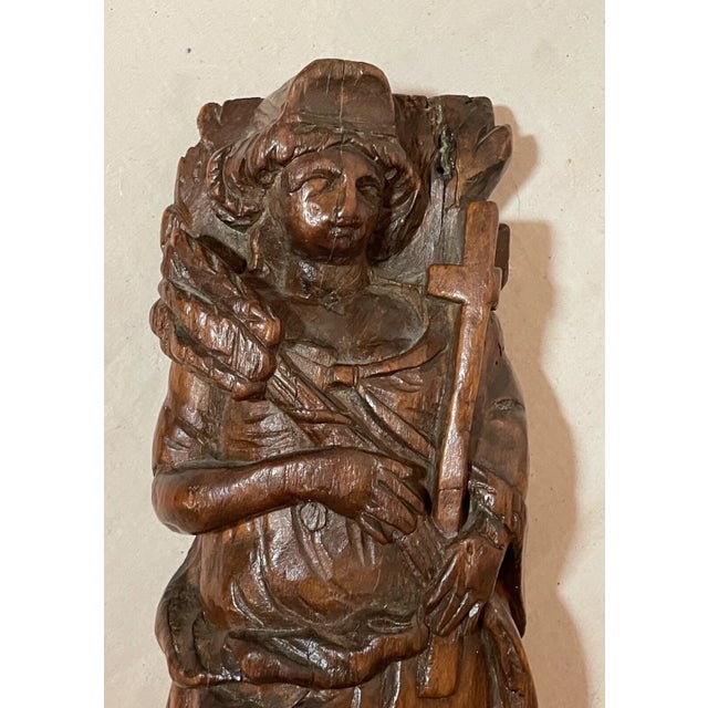 18th Century Antique 18th Century Hand Carved Wood Mary Jesus Santos Saint Sculpture Statue For Sale - Image 5 of 14