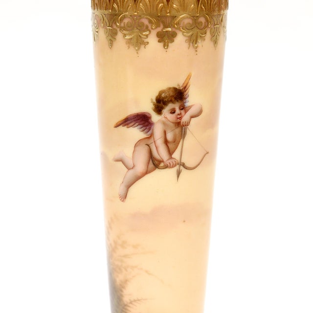 Tan Antique Hand Painted Royal Vienna Gilt Porcelain Bud Vase Entitled 'Echo' For Sale - Image 8 of 14
