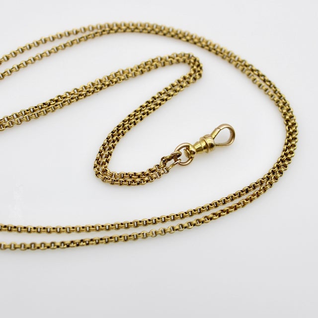 Late 19th Century Victorian 14k Gold 31” Double Cable Link Chain With Dog Clip For Sale In Los Angeles - Image 6 of 8