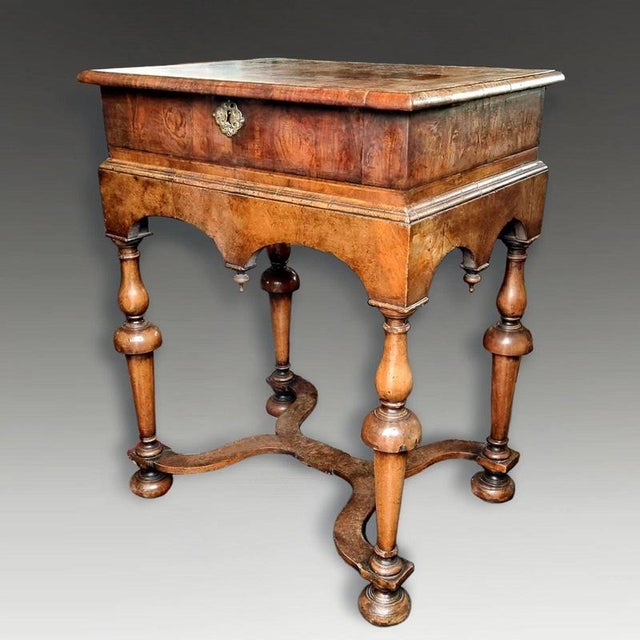 Brown Antique William and Mary Oyster Veneered Walnut Box on Stand, 1680 For Sale - Image 8 of 9