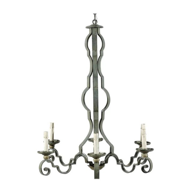 French Mid-20th Century Painted Iron Six-Light Chandelier For Sale - Image 11 of 11