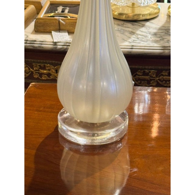 Transitional Pair of Murano Opal Glass Lamps With Gracie Shades For Sale - Image 3 of 5