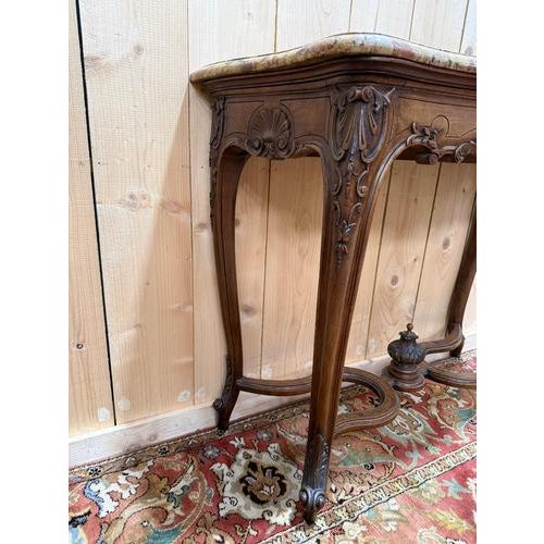 Louis XV Style Console in Carved Walnut and Marble For Sale - Image 4 of 7