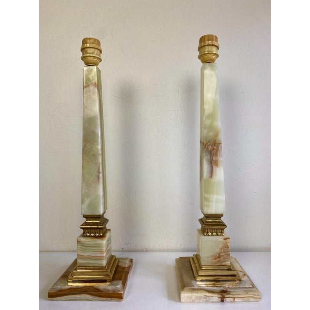 Onyx and Brass Table Lamps in the style of Empire, 1970s, Set of 2 For Sale - Image 14 of 14