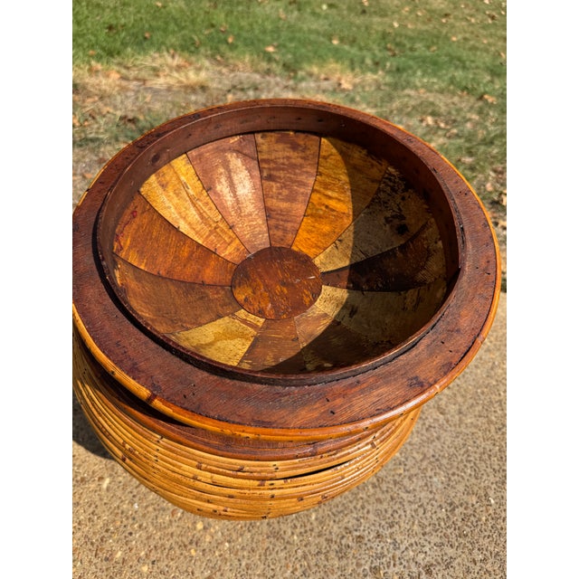 Large Vintage Crespi Style Pencil Reed Rattan Lidded Floor Basket For Sale - Image 10 of 11