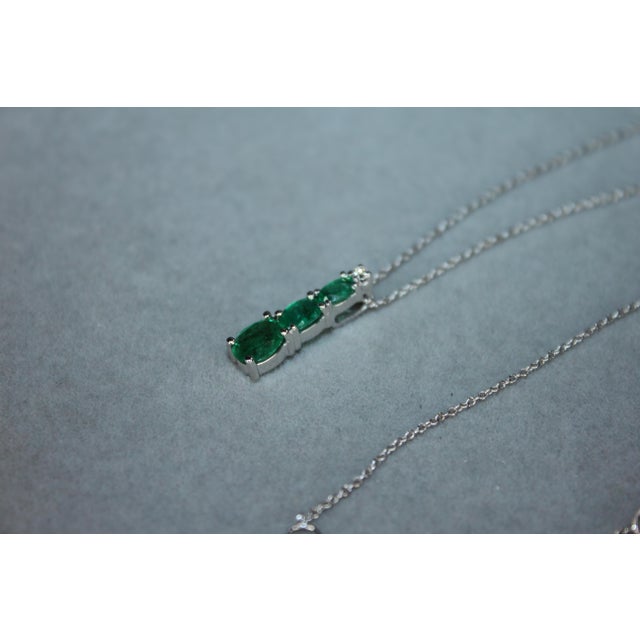 Oval Shape Drop Shape Emerald Diamond 18 Karat White Gold Chain Pendant Necklace For Sale - Image 9 of 15
