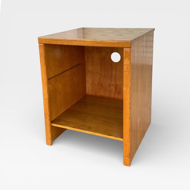 Wood Mid 20th Century Minimalist Solid Oak Open Pedestal Cabinet or Media Stand For Sale - Image 7 of 18