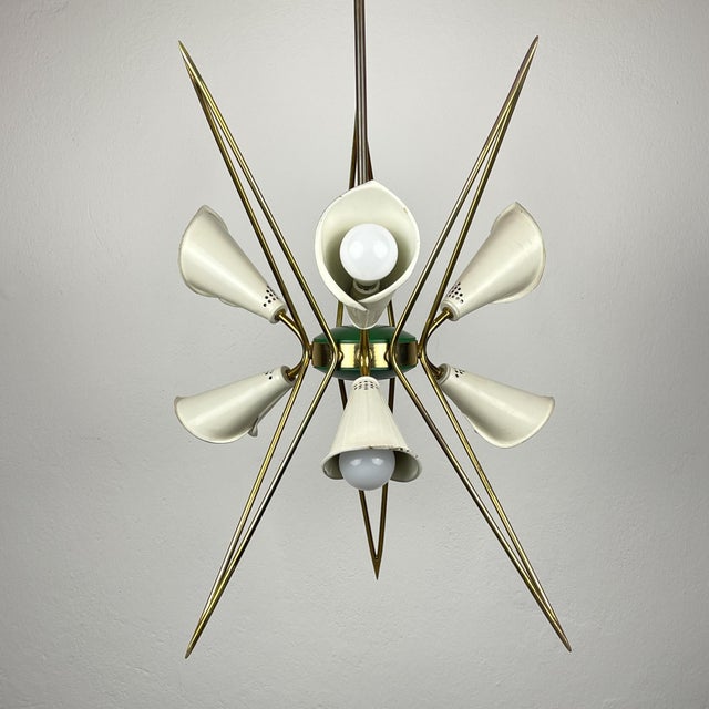 Mid-Century Modern Mid-Century Modern Metal Chandelier from Stilnovo, 1970s For Sale - Image 3 of 18