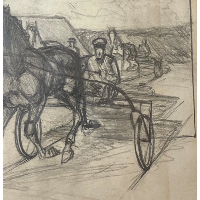 Antique Original Pencil Drawing Horse Harness Track Racing Realism Evt Sketch For Sale - Image 12 of 14