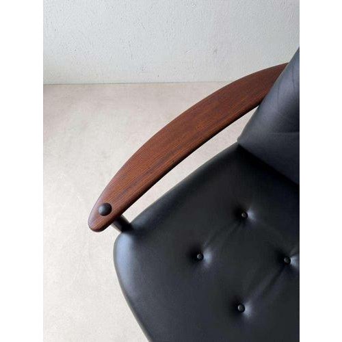 Scandinavian Armchair in Teak and Black Leather, 1960s For Sale - Image 4 of 13