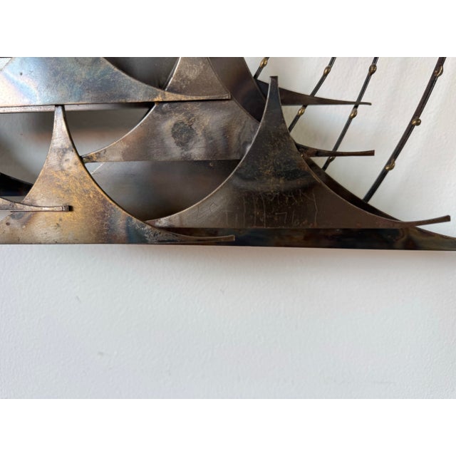 Silver 1976 J. Stillman Mid-Century Racing Sailboats Under Stormy Skies Metal Wall Sculpture For Sale - Image 8 of 10