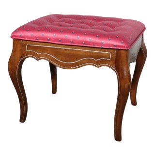 French Louis XV Pink Tufted Ottoman For Sale