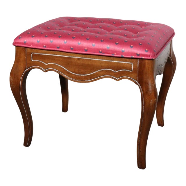 French Louis XV Pink Tufted Ottoman For Sale