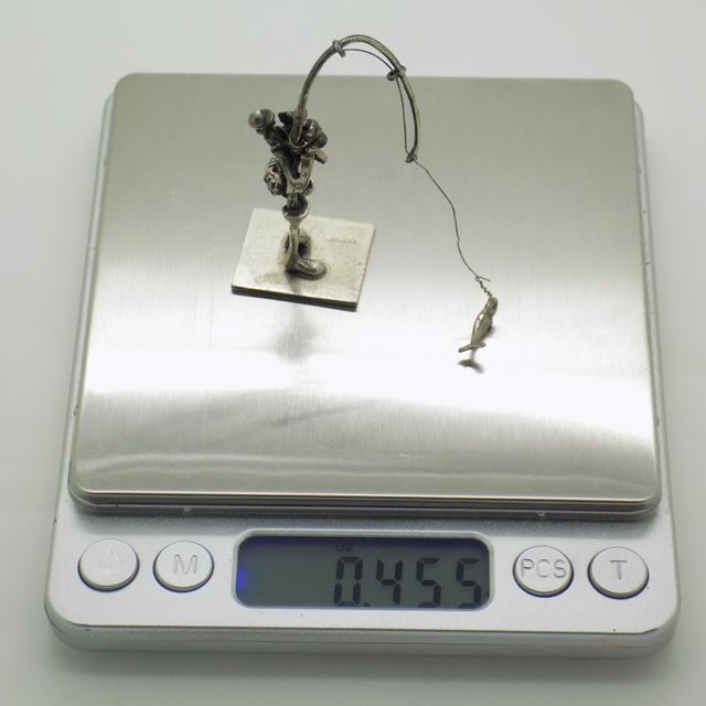 Vintage Italian Genuine Silver 800 Fisherman Dollhouse Miniature Figurine by Yeso, Arezzo, 1970s For Sale - Image 10 of 13