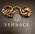 Retro Versace antiqued gold metal three-finger ring with Medusa logo and foliate detailing. Each ring is a different US...