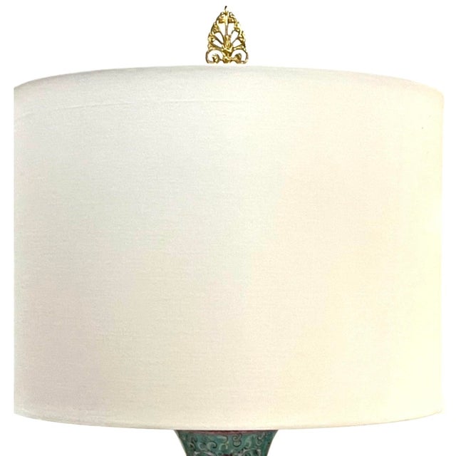 Metal 1920s Chinese Famille Rose Porcelain Vase Table Lamp - Newly Rewired - Shade Included For Sale - Image 7 of 12