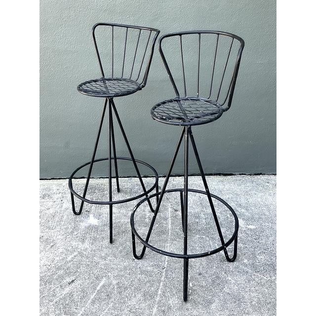 Metal Vintage Atomic MCM Wrought Iron Barstools - A Pair For Sale - Image 7 of 12